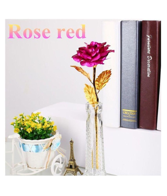 Red Rose Flower with Golden Leaf Valentines Day Gift Box