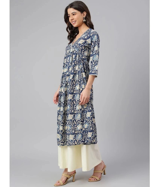 Janasya - Navy Cotton Womens Flared Kurti ( Pack of 1 ) - None