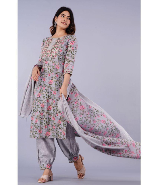 Doriya - Grey Straight Cotton Blend Women's Stitched Salwar Suit ( Pack of 1 ) - None