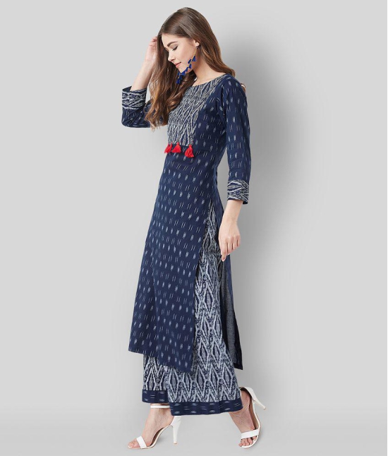 Tissu - Navy Blue Straight Cotton Women''s Stitched Salwar Suit ( Pack of 1 ) - XXL