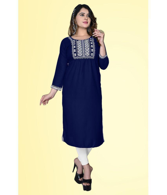 haya fashion - Navy Rayon Women's Straight Kurti ( Pack of 1 ) - None