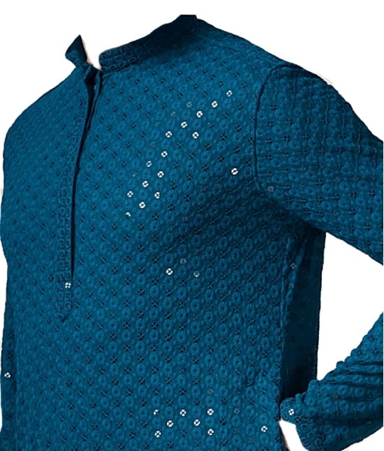 Blue Sequin Chikan Embroidery Kurta