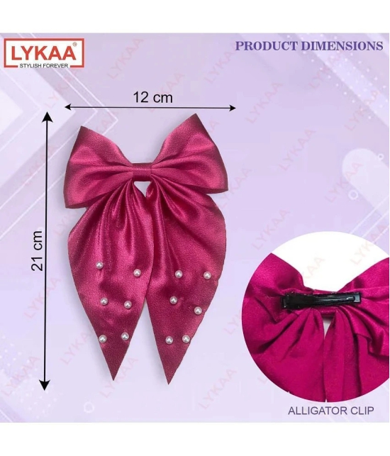 Lykaa Large Satin Hair Bow with Pearls Longtail Clips Hair Accessories for Women -1 Pcs (Multicolor) - Magenta