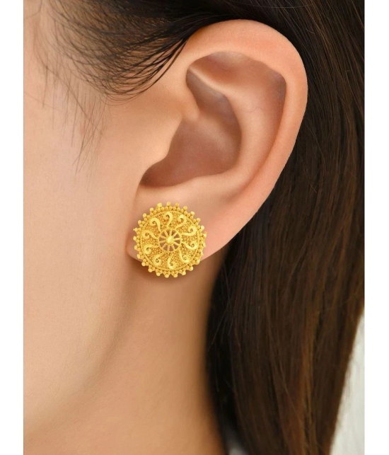 LUV FASHION Golden Stud Earrings ( Pack of 1 ) - Golden