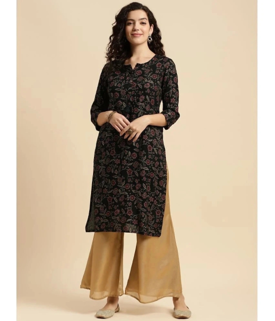 Rangita Women Rayon Black Printed Knee Length Straight Kurti - None