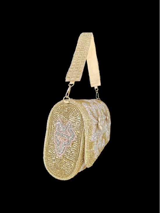 FHS Fancy Party Wear Sequins Embroidery Work Clutch Bag Golden Colour