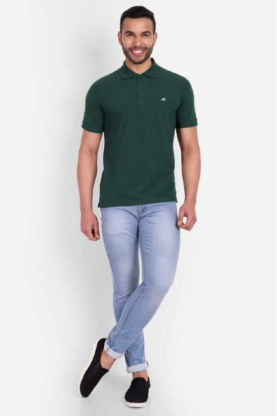 Solid Men Polo Neck Dark Green T-Shirt