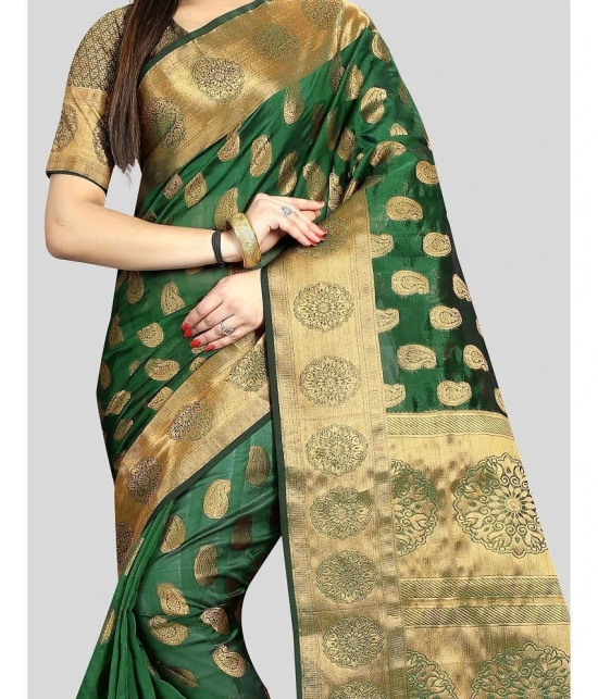 Gazal Fashions - Green Banarasi Silk Saree With Blouse Piece ( Pack of 1 ) - Green