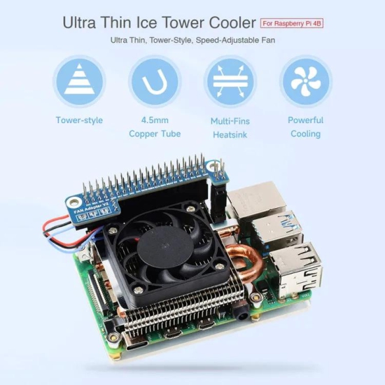 Slim ICE Tower Cooling Fan For Raspberry Pi 4B