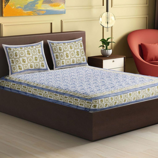 Verli Motif - Block Printed King Size Double Bed Sheet- 225