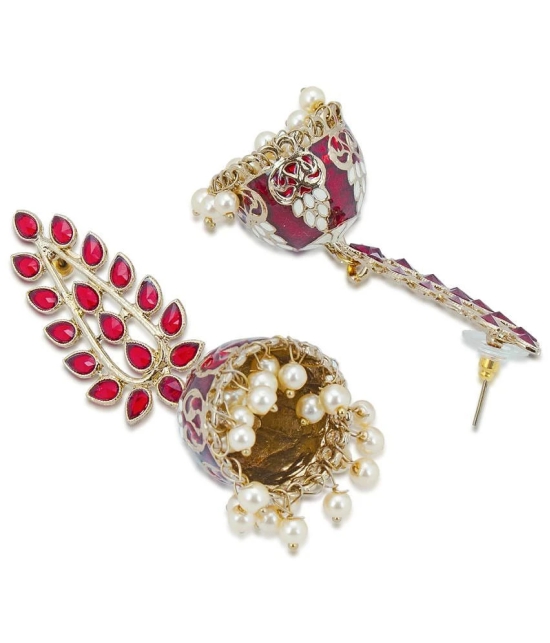 Sukkhi Delightful Pearl Gold Plated Meenakari Jhumki Earring for Women - Maroon