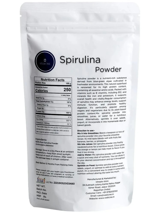 Vedicine Pure Spirulina Powder, Algae for Immunity, Digestion & Skin Health (150 g)