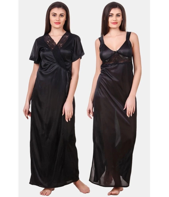 Fasense Black Satin Womens Nightwear Nighty & Night Gowns ( Pack of 1 ) - None