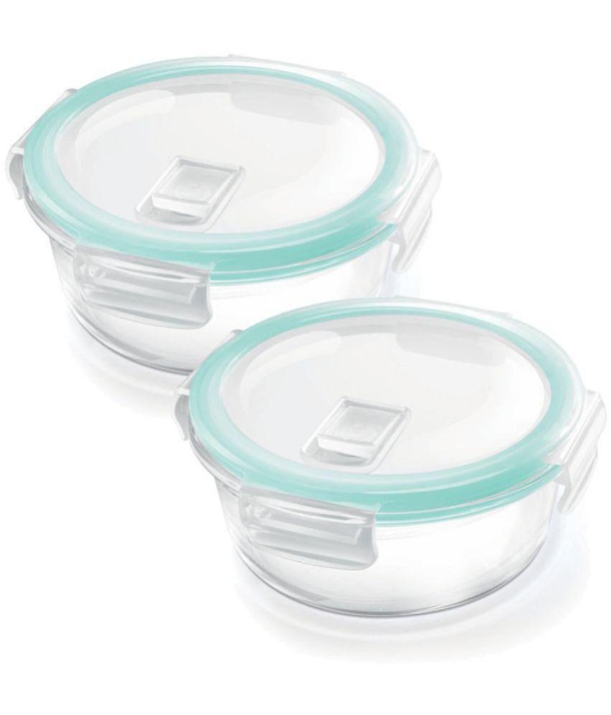 Treo By Milton Hi Borosilicate Clip Fresh Round Container, Set of 2, 400 ml Each, Transparent