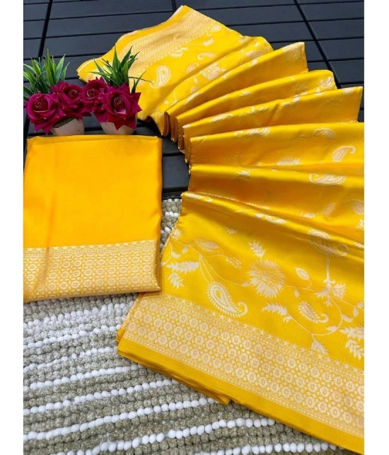 A TO Z CART Banarasi Silk Embellished Saree With Blouse Piece - Yellow ( Pack of 1 ) - Yellow