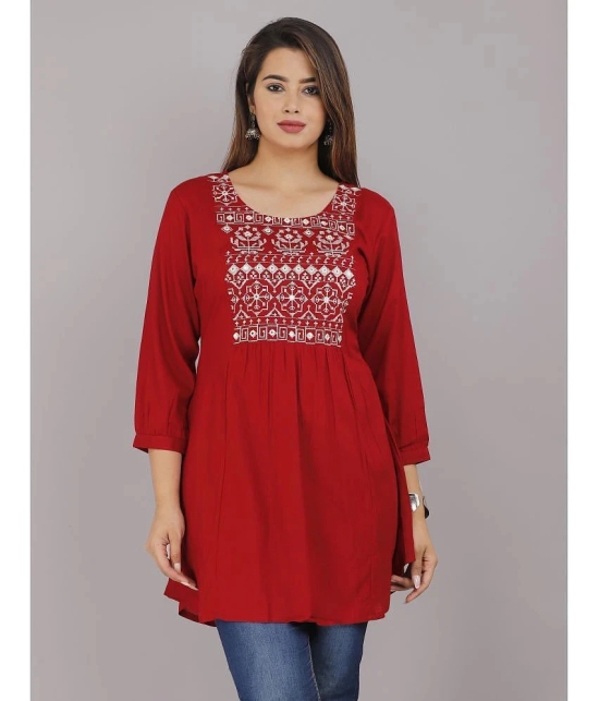 HIGHLIGHT FASHION EXPORT - Red Rayon Womens Flared Kurti ( Pack of 1 ) - None