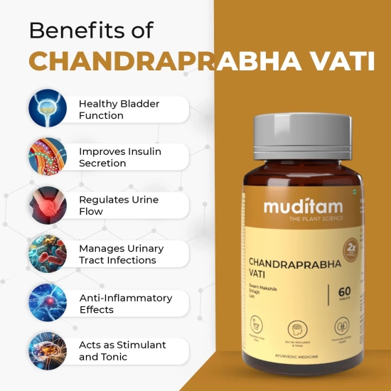 Muditam Chandraprabha Vati | Health supplement to manage Blood Sugar | Pack of 2 Bottles | 120 Tablets