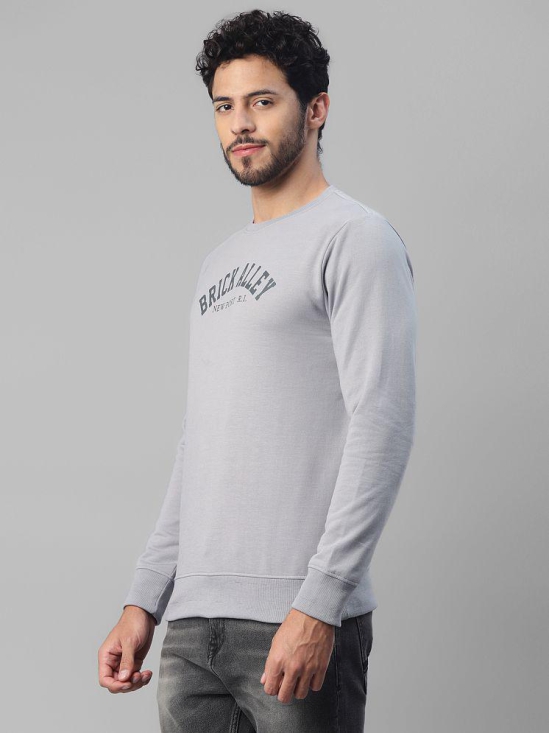 UrbanMark Men Regular Fit Printed Full Sleeves Round Neck Fleece Sweatshirt-Light Grey - None