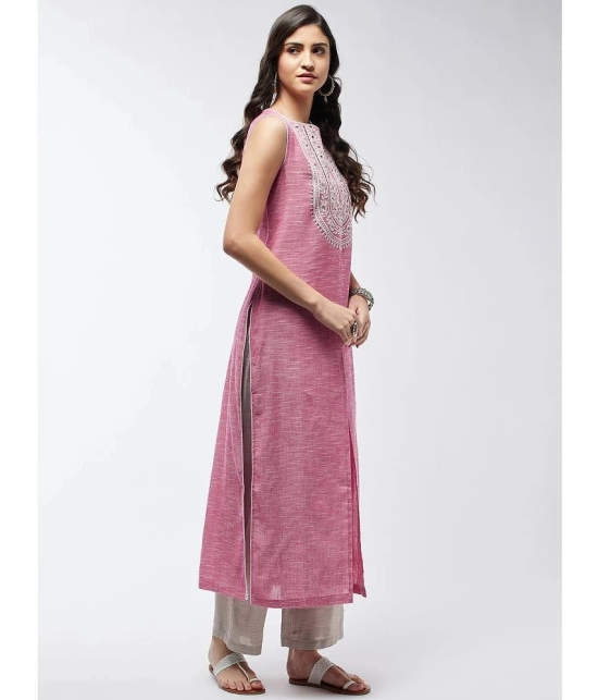 Pannkh Cotton Blend Embroidered Straight Womens Kurti - Pink ( Pack of 1 ) - None