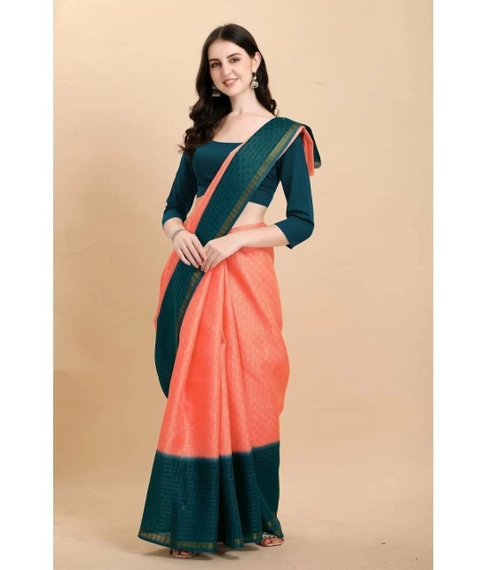 Apnisha Silk Blend Colorblock Saree With Blouse Piece - Peach ( Pack of 1 ) - Peach