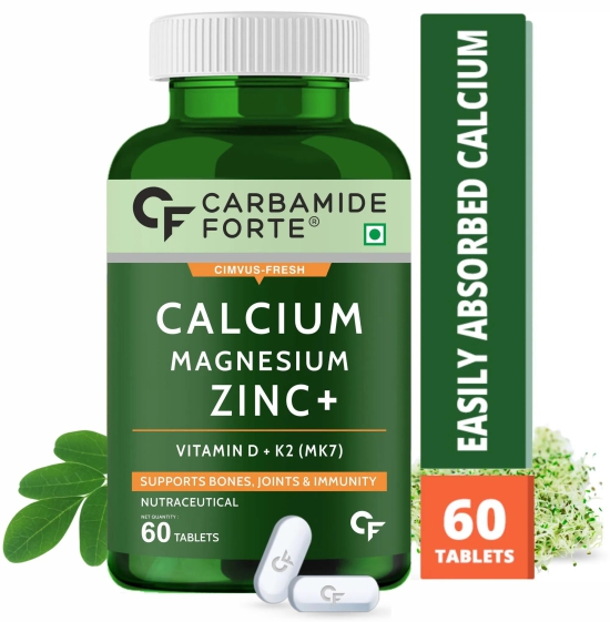 Carbamide Forte Calcium Magnesium & Zinc Tablets with Vitamin D,Vitamin K2-MK7 & B12 | Calcium Tablets for Women and Men, for Bone Health & Joint Support - 60 Tablets-60 Tablets