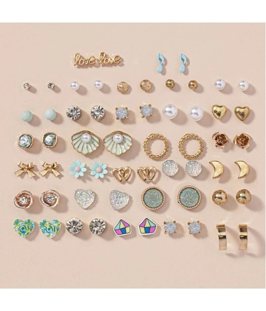 FASHION FRILL Golden Stud Earrings ( More Than 10 ) - Golden