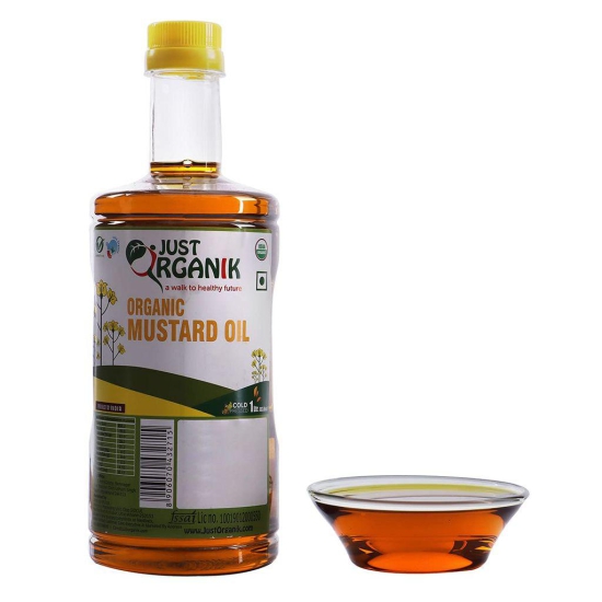 Just Organik Mustard Oil - 1 Litre, Cold Pressed, 100% Organic