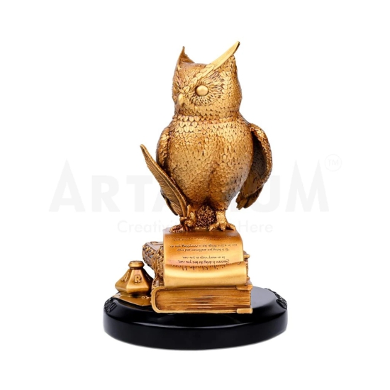 Artarium Horned Owl of Wisdom Decorative Statue Showpiece for Money Wisdom, Handmade Sculpture, Feng Shui Bird, Figurine for Living Room Office Desk (1 Piece)