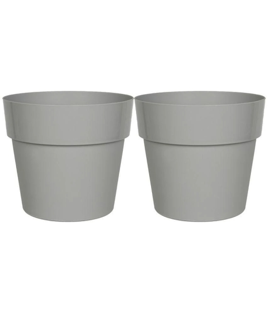 HOMETALES Grey Color Plastic Pots & Planters for Gardening, Indoor & Outdoor ( Pack of 2 ) - 14cm (Length) - Grey