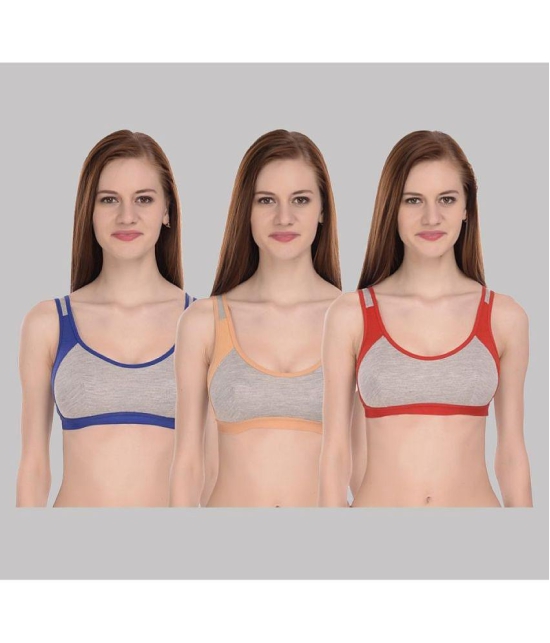 Kiran Enterprises Multicolor Cotton Non Padded Womens Sports Bra ( Pack of 3 ) - None