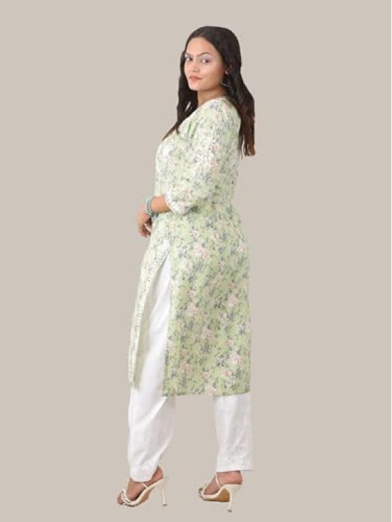 Pravia Lucknowi Chikankari Embroidery Premium Handwork Cotton Long Kurti with Pocket Pants, Flower Print, Set for Women