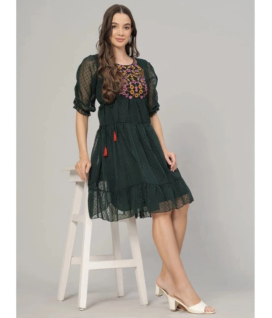 JC4U Crepe Embroidered Knee Length Womens Fit & Flare Dress - Green ( Pack of 1 ) - None