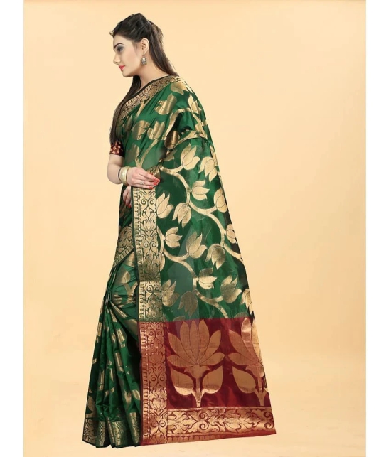 Gazal Fashions - Green Banarasi Silk Saree With Blouse Piece ( Pack of 1 ) - Green