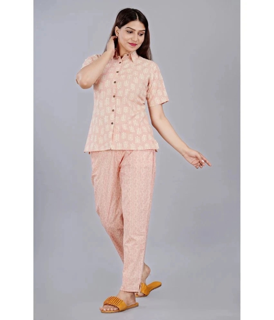 HIGHLIGHT FASHION EXPORT - Peach Cotton Blend Womens Nightwear Nightsuit Sets ( Pack of 1 ) - None