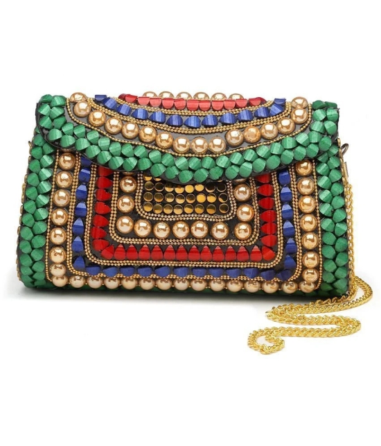 Anekaant Green Metal Box Clutch - Green