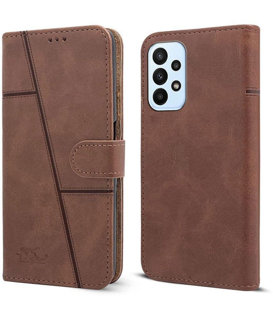 NBOX - Brown Artificial Leather Flip Cover Compatible For Samsung Galaxy A53 5G ( Pack of 1 ) - Brown