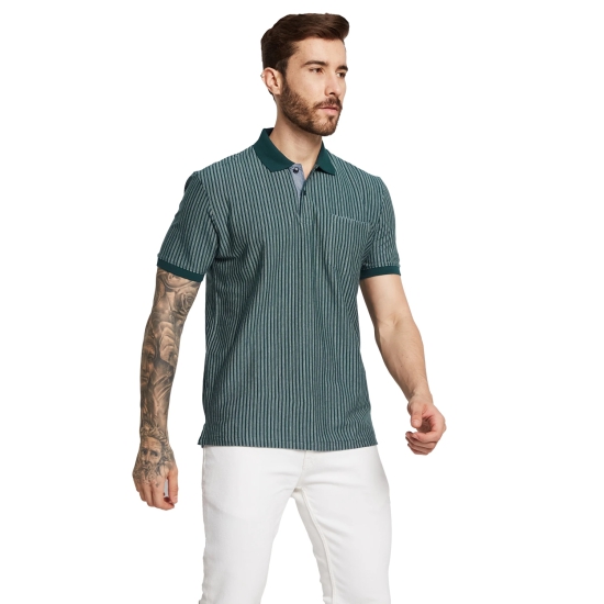 Octave Men Striped Polo Collar Pocket Cotton T-Shirt