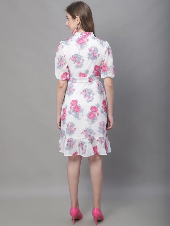 MINI & MING Floral Print Tie-Up Neck Georgette Blouson Dress