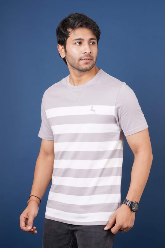 Men's Gull Grey Striped Crew Neck T-Shirt