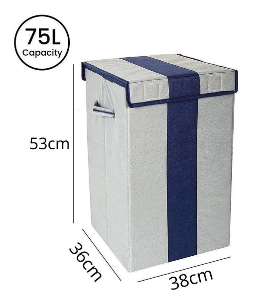 75 L Foldable Storage Box/Laundry Bag for Clothes|Toy Storage Box with Lid & Handle,Blue & Grey (Pack of 1 )