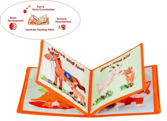 Skyculture? Farm Animals Mini Cloth Book - English Language, Soft Fabric Toy Book for Early Learning