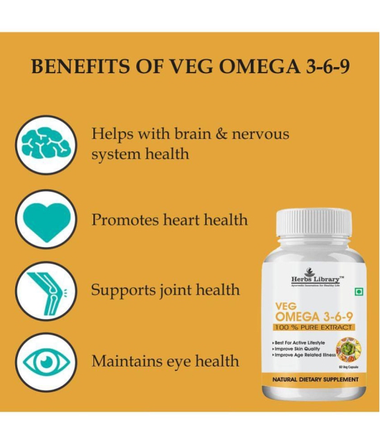 Herbs Library Omega 3 6 9 Supplement For Skin, Heart & Joint Health 60 Capsules Each (Pack of 2)