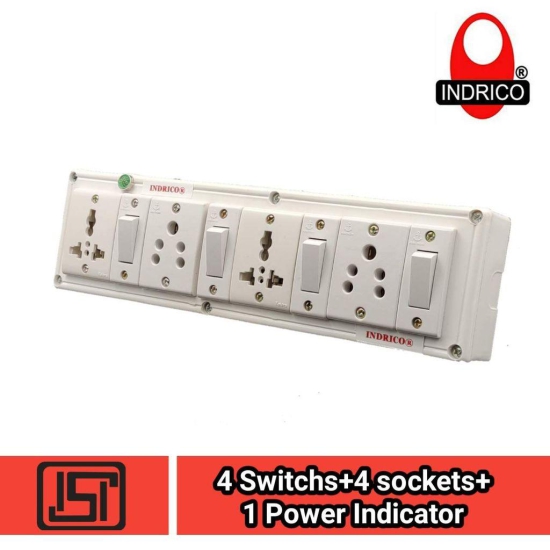 INDRICO? 4080 E-Book 4 + 4 Power Strip Extension Boards with Individual Switch Polycarbonate, Indicator, & 2 International sockets, White (Pack of 1)