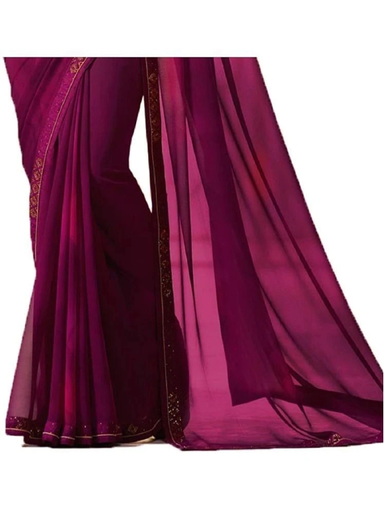 Gazal Fashions Georgette Printed Saree With Blouse Piece - Wine ( Pack of 1 ) - Wine