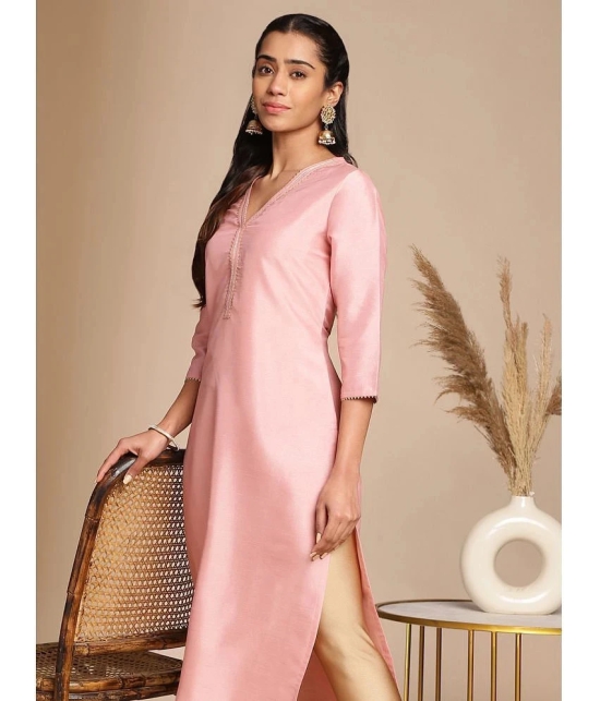 Janasya Silk Blend Solid Straight Womens Kurti - Pink ( Pack of 1 ) - None