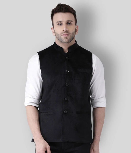 Hangup Black Velvet Nehru Jacket - None