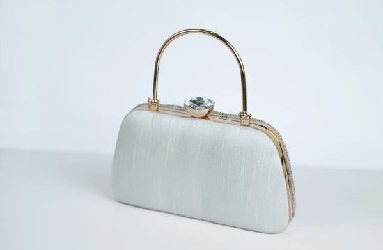 Embellished Handcrafted Hand Clutch Silver Color Party Bag