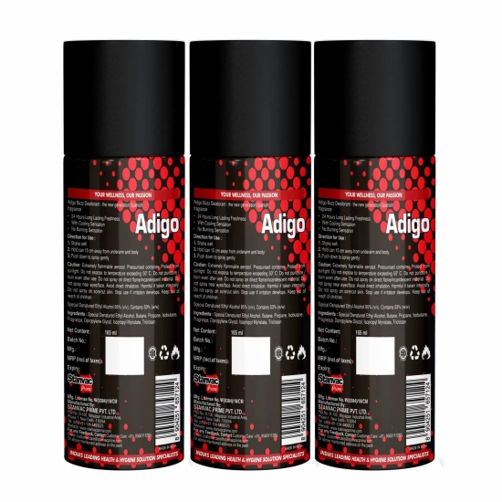 Adigo Buzz Deodorant - Intense 165ml(Pack Of 3)