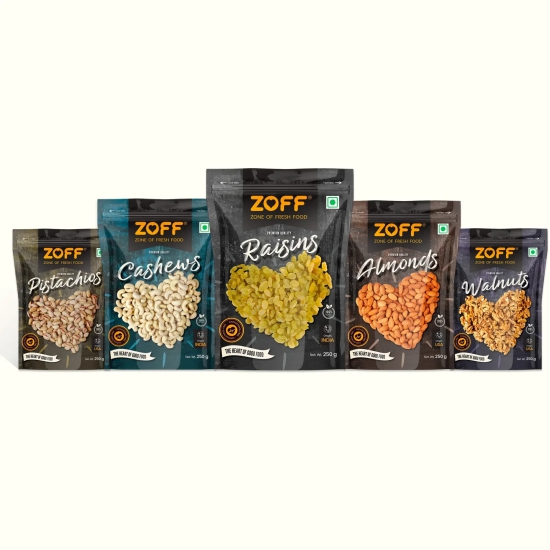 Zoff Dry Fruits Combo Pack - Pack of 5? 250g each ? Total weight - 1.25 kg