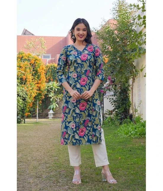 Vbuyz Cotton Printed Straight Womens Kurti - Blue ( Pack of 1 ) - None